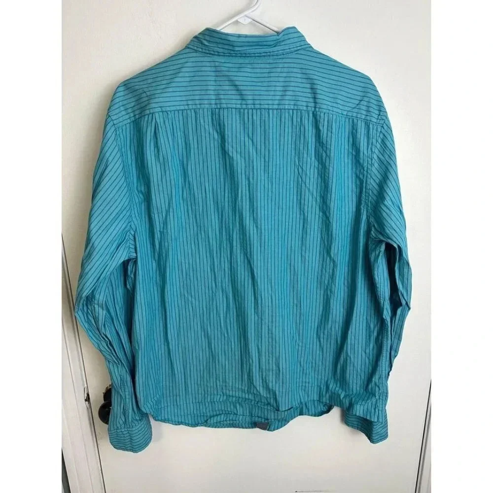 Blue Striped Mens Long Sleeve Button Up Dress Shirt Size XL Nautica #0508